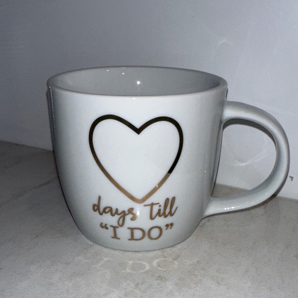 White Heart Mug for a Bride with Gold Accent